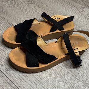 Soda Black Crisscross Platform Sandals